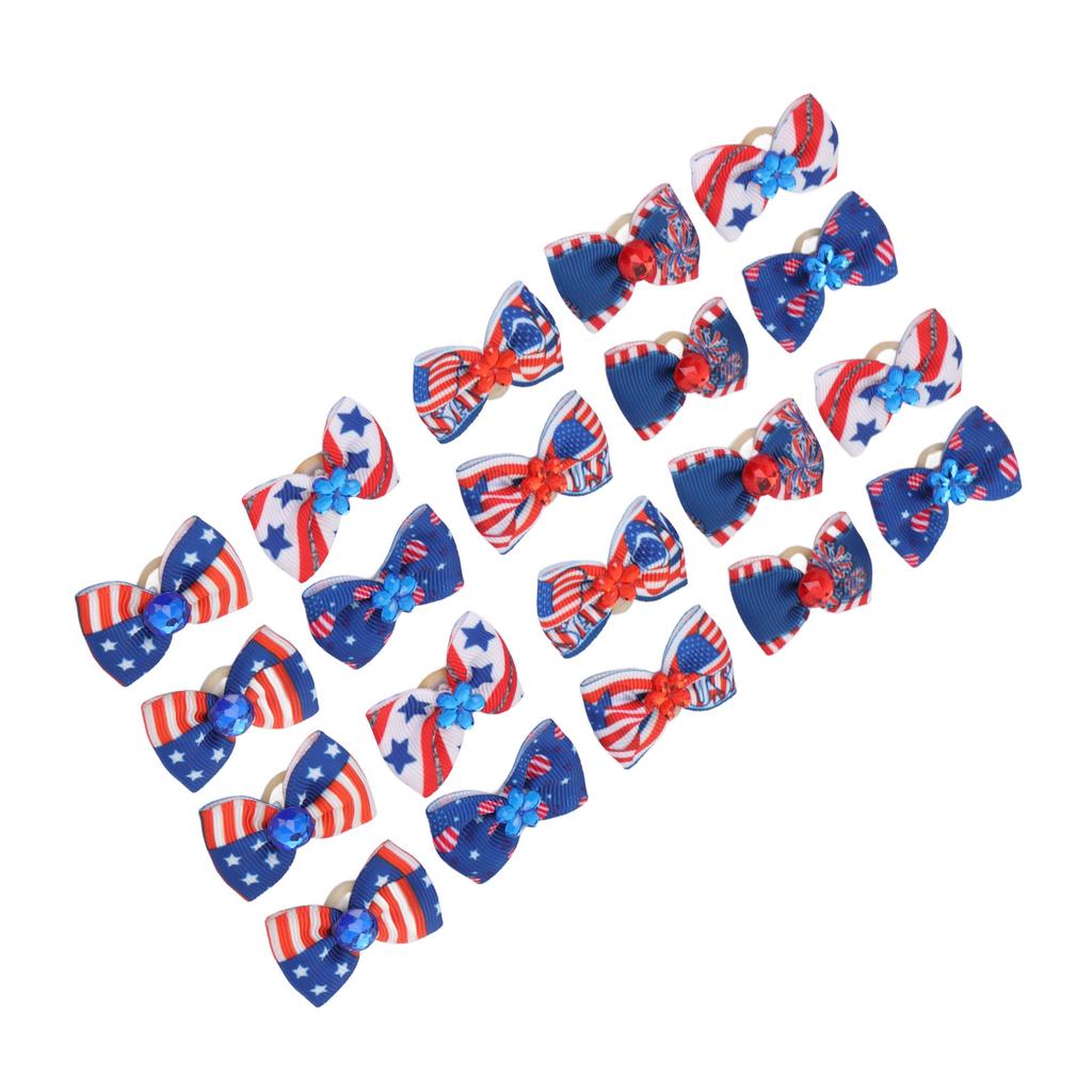 20Pcs Patriotic Dogs Hair Bows Multicolor 4th of July Pet Hair Bow with Rubber Bands for Dog Hair Grooming Accessories
