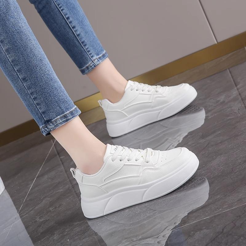 Platform white shoes women's 2025 new summer platform heightening versatile casual sports board shoes lightweight breathable board shoes