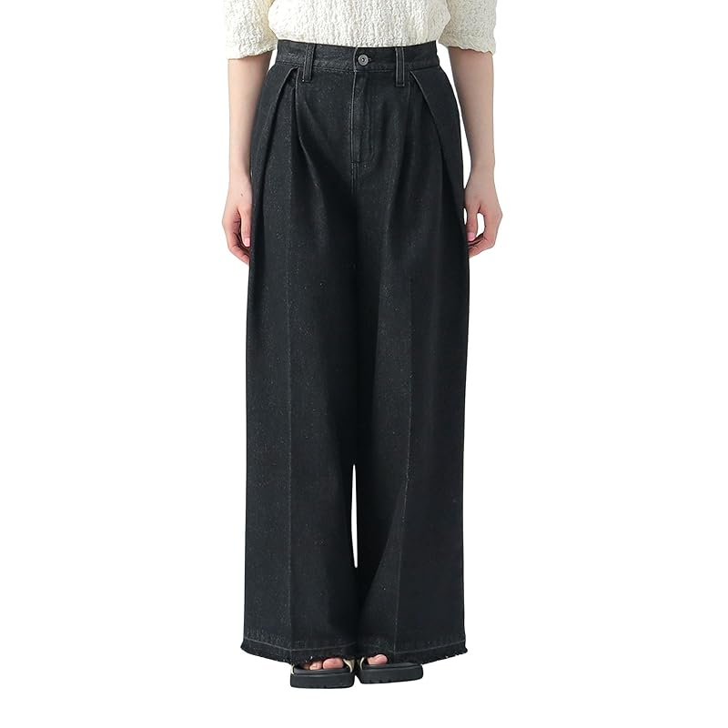 

[Beams Heart] pants fringe tuck wide pants ladies CHARCOAL BLACK M