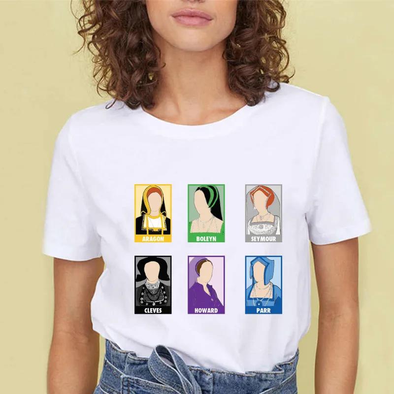 

SIX The Musical Королевы Письмо Хип-хоп Принт Футболка Повседневная Футболка с круглым вырезом для женщин Короткий рукав Модная женская футболка 4XL