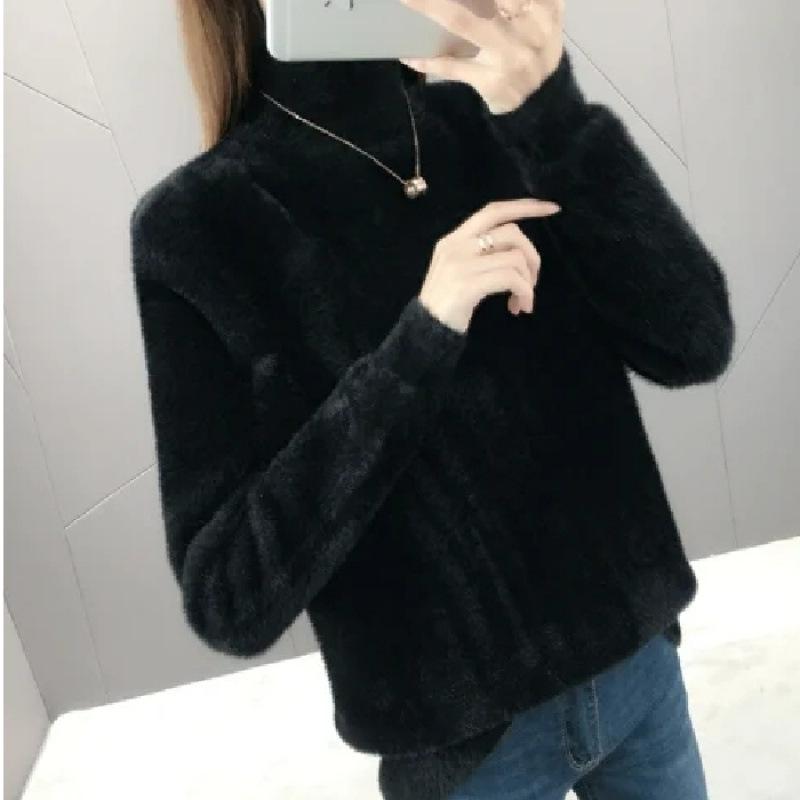 Women's Faux Mink Velvet Sweater - 2025 Autumn/Winter Loose, Lazy-Style Base Layer