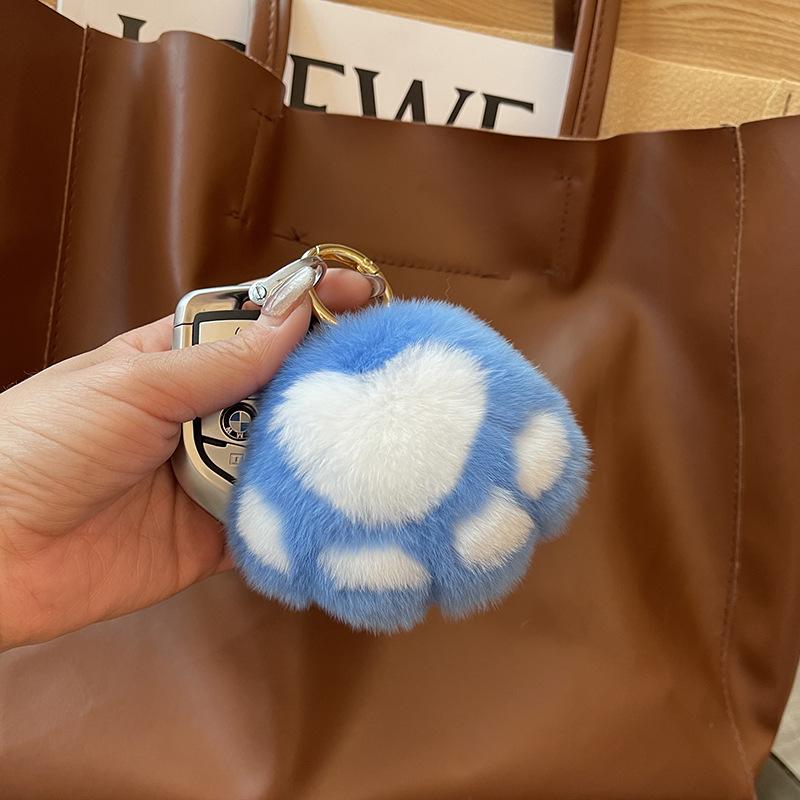 Real Fur Kitten Paw Charm - Plush Rabbit Fur Keychain & Bag Pendant