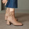 2024 Autumn/winter Women Boots Square Toe Chunky Heel Shoes Split Leather Short Boots for Women Side Zip High Heel Retro Boots