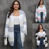 Women's Cardigan European and American Large-size Women's Clothing Contrasting Color Splicing Intercolor Machine-woven Shirt Double Pocket Striped 