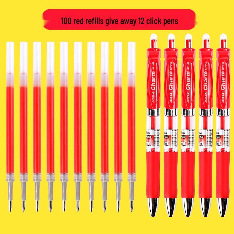 100-Pack of 0.5mm Black Gel Pen Refills - Water-Based, Bullet Tip, Push-Button, Red Pen Compatible