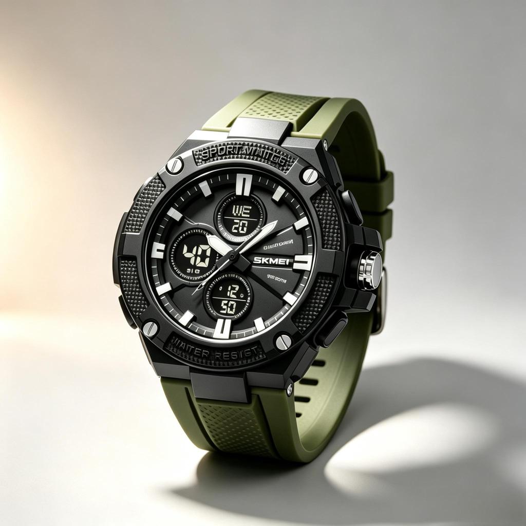 Skmei 2604 Relógio Digital Tático Masculino Verde Militar Hora Dupla Resistente à Água 50M