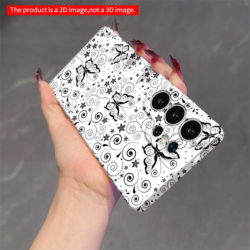 2DFlat Samsung Phone Case Black and White Butterfly Floral Pattern Phone Case Applicable To Galaxy S22 S23 S24 S25ULTRA S26 A12 A13 A14 A15 A16