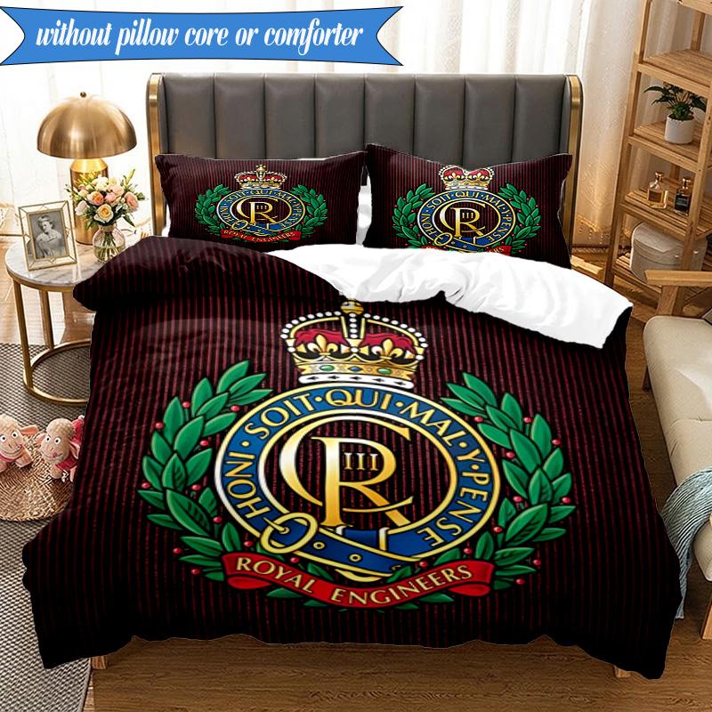3PCS Royal Engineers Crest Emblem Bedding Set 2D Printing (Includes 1 Duvet Cover + 2 Pillowcases Coreless), Bedroom decor,Fan Gift