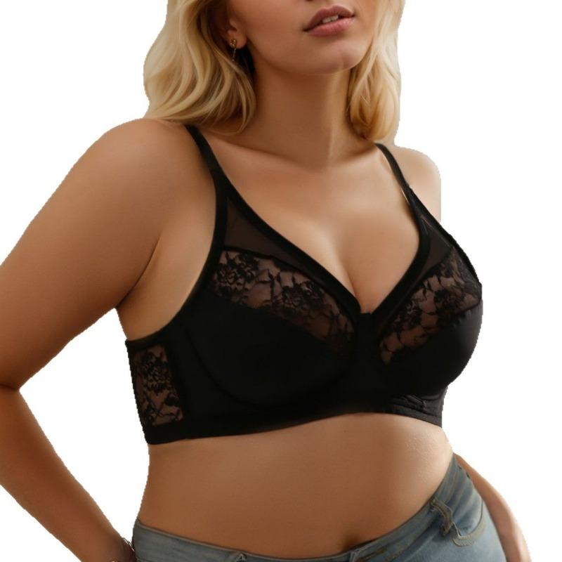 Soutien-gorge Noir à Couture en Dentelle Grande Taille avec Armatures Lingerie Grande Taille