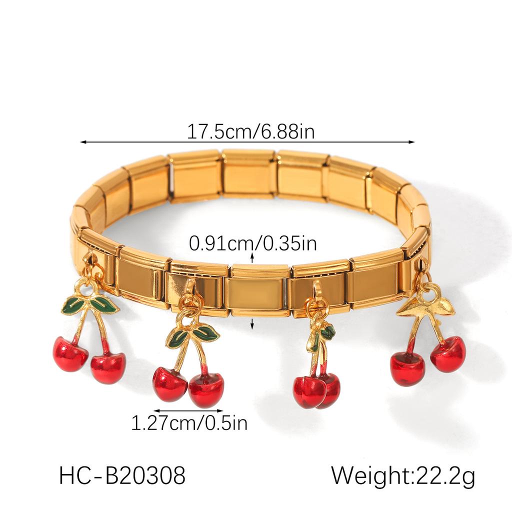 Cherry elastic chain bracelet, light luxury niche design titanium steel bangle, fruit jewelry