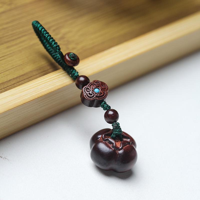 Ruyi Red Sandalwood Persimmon Pendant Charm - Chinese Style Bag, Phone Lanyard & Keychain Accessory