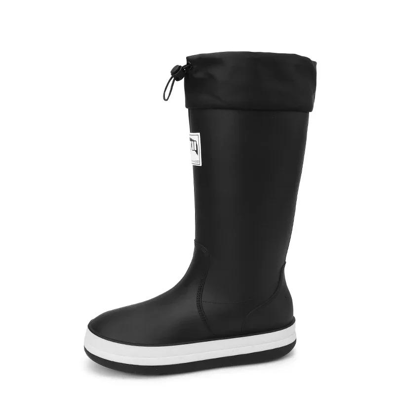 

Модные мужские резиновые сапоги из бархата с высокой посадкой, рабочая обувь для мытья автомобиля, дождевые сапоги, модные износостойкие нескользящие водные сапоги 44 чёрный