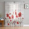 Ungdomssoverom Skjære Gardiner Retro Trefiber Røde Valmuer Kjøkken Arbeidsrom Gardiner Stue Høytidsdekor Tyllgardiner