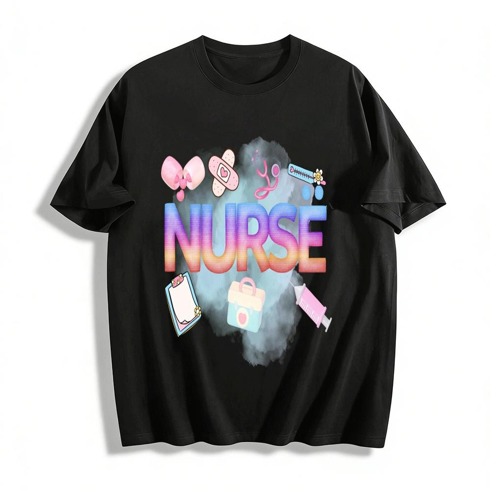 Gradient NURSE Medical Element Print Casual Daily T-Shirt Pure cotton T-shirt XXS