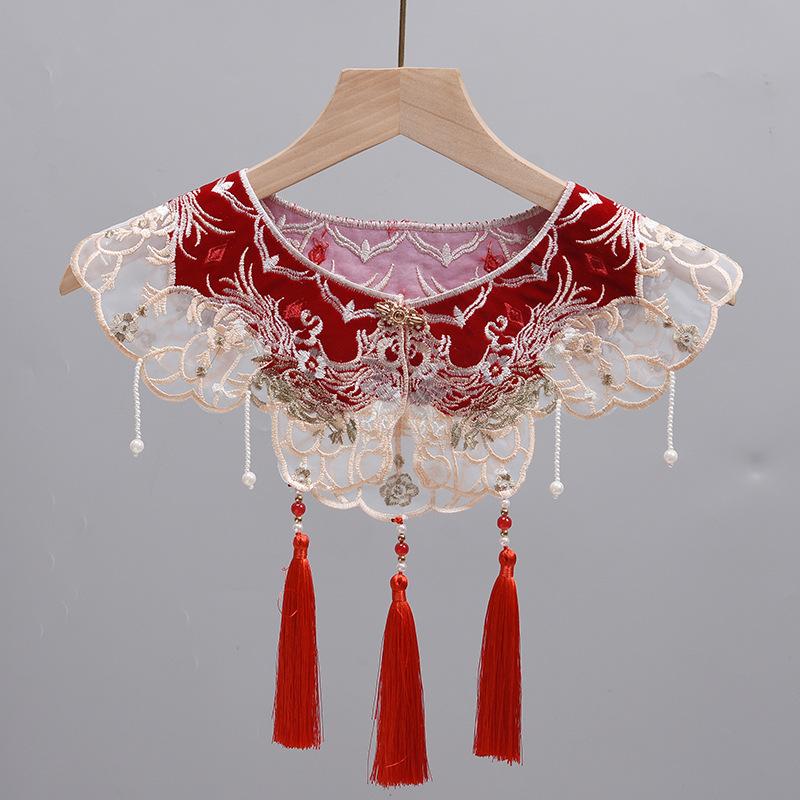 Cloud Shoulder Women'S Horse Dress Embroidered Fringed Fake Collar Retro Shawl National Style Hanfu Pearl Accessories Cape