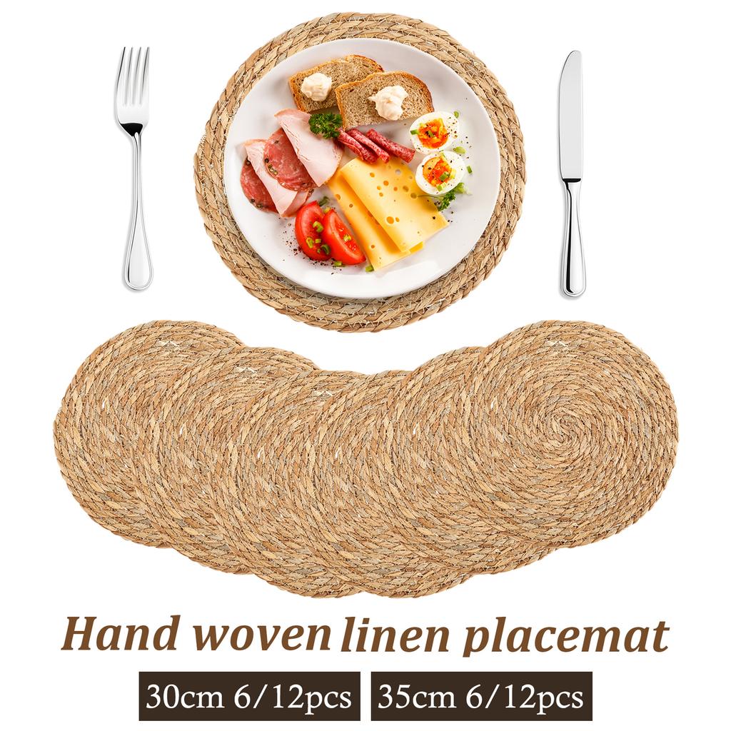 6/12Pcs Dandelion Grass Woven Placemats Set Round Hand Braided Placemats Coasters for Kitchen Dining Table Home Wall Decoration