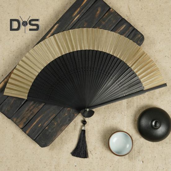 Folding Fan with Tassel Hollow Out Faux Silk Bamboo Stronge Hinge Chinese Vintage Style Photo Prop Party Decoration Supply Classical Dance Prop