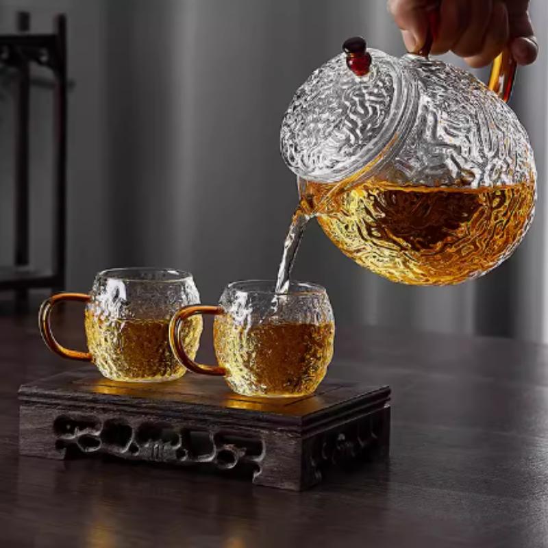 Japanischer Stil, hitzebeständiges 6-teiliges Set, hochtemperaturbeständige, explosionsgeschützte gehammerte Glas-Teetasse, Borosilikatglas-Tasse, Küche