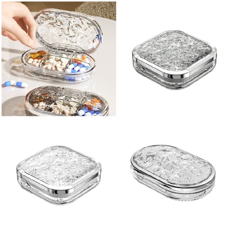 Portable Medication Box with Removable Divider Leak Proof Water Ripples Pills Organizer Medicine Storage Case