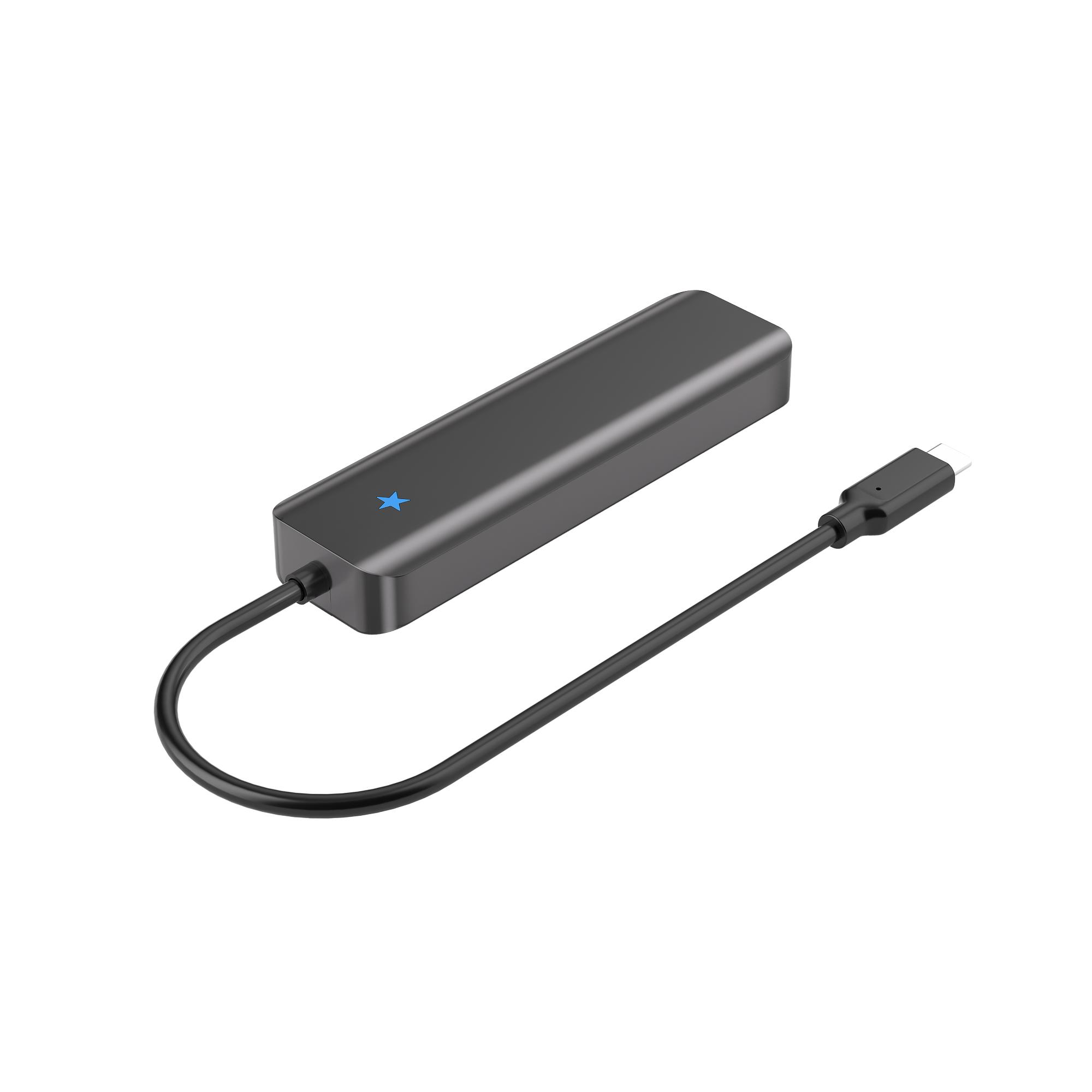 5-in-1 USB-C Hub with 4x USB 3.0 5Gbps Ports, DC 5V/4A Powered, ABS Housing, Portable Data Splitter