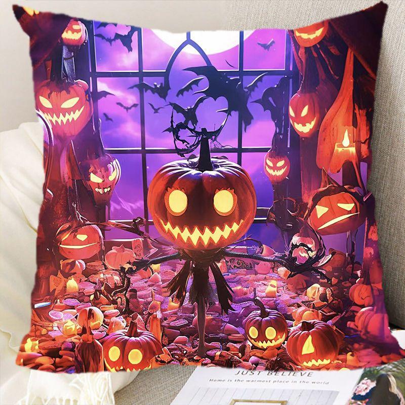 

Новая подушка в виде тыквы на Хэллоуин, украшение для ужасного леса, мультяшная подушка linen-45x45cm double-sided [without pillow core]