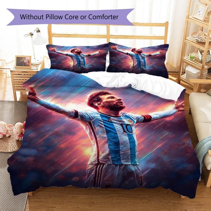 Lionel Messi 3pcs Duvet Cover Set, Argentina Football Star Print Bedding Set, Soft Microfiber Bed Cover with 2 Pillowcases Soccer Fan Home Decor