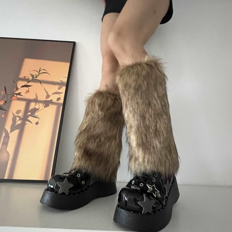 Womens Furry Party Costume Sexy Y2K Faux Furs Fuzzy Long Boots Shoes Cuffs Cover Leg Warmers/Boot Sleeves/Boot Covers