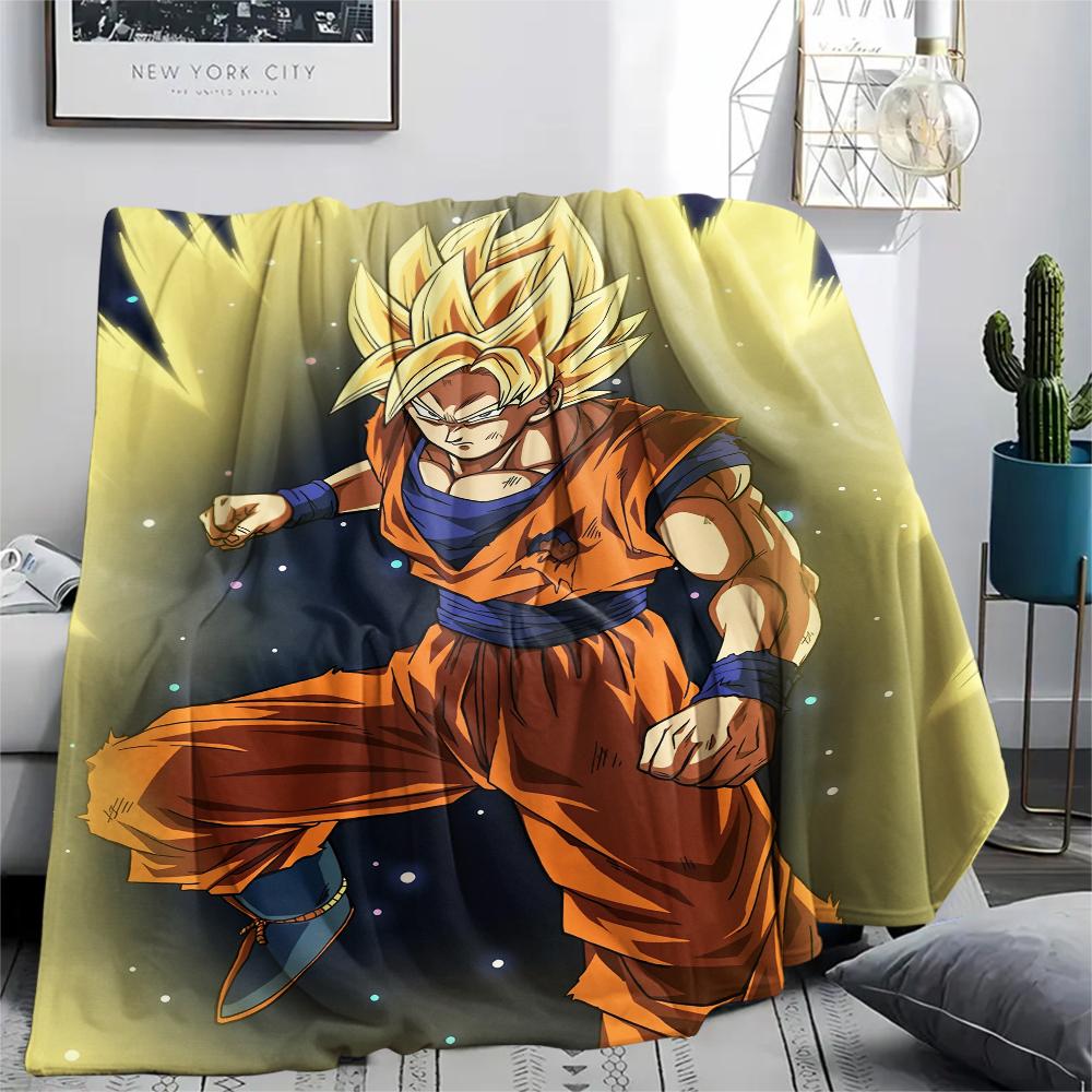 Cartoon Character Goku Pattern Flannel Blanket, High Quality Comfortable for All Seasons, Home Decor, Warmth and Comfort, Perfect for Gifts.