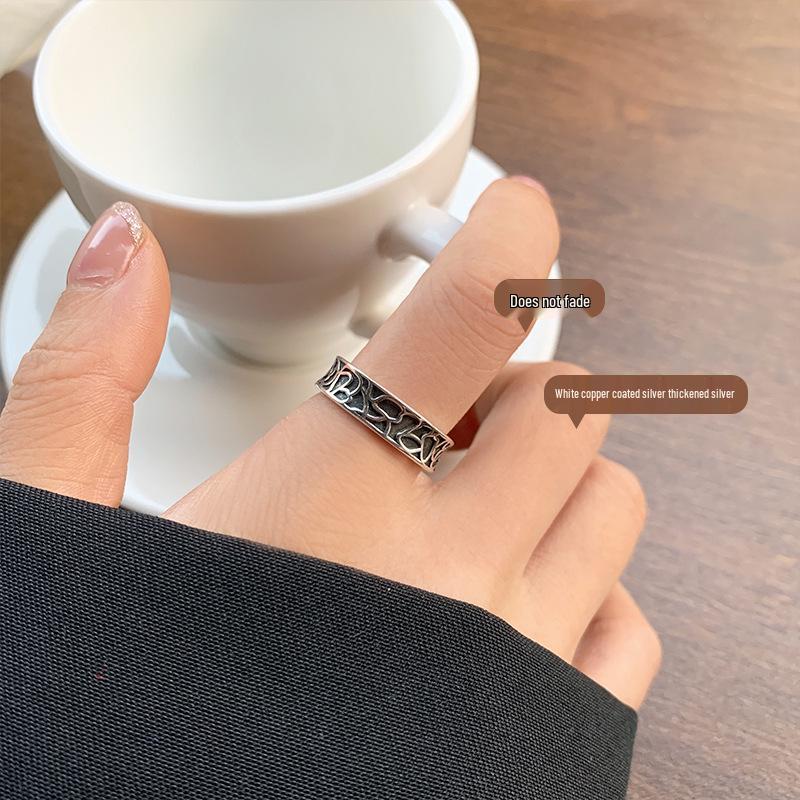 *Lan Zhi 925 Sterling Silver Retro Dark Sweet Hip Hop Open Ring for Women*