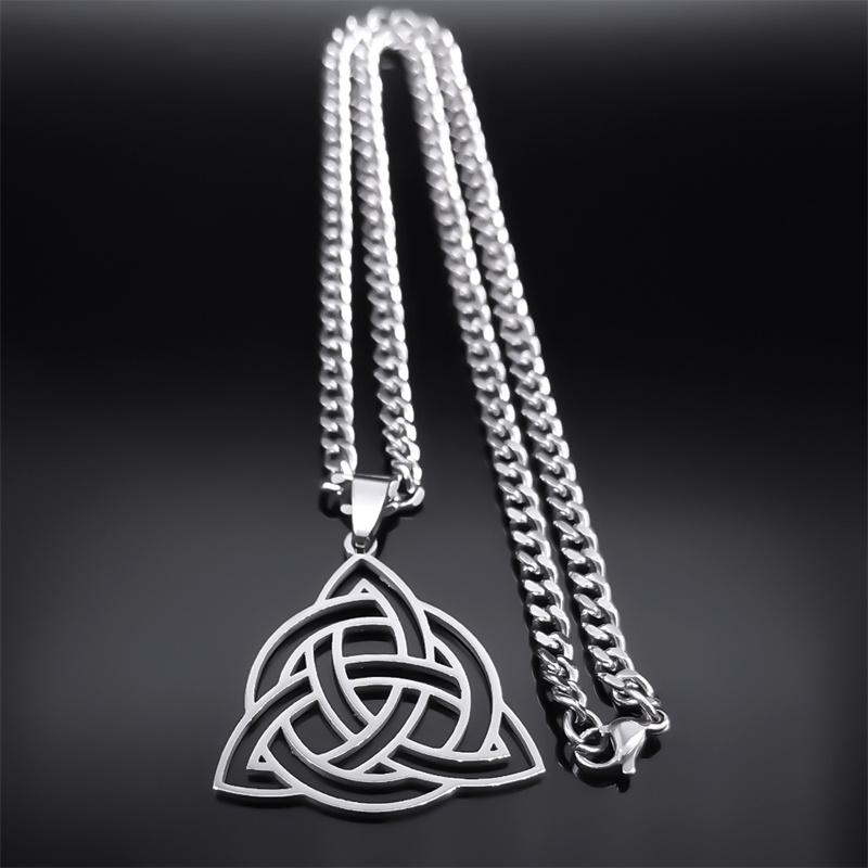 Witch Celtic Knot Triquetra Trinity Hollow Necklace Women Stainless Steel Men Amulet Necklaces Jewelry Nudo De Bruja N3217S03