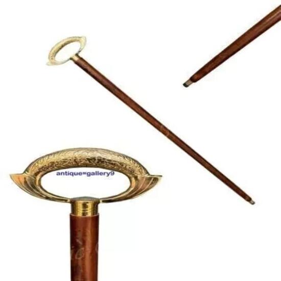 Antique Style Victorian Vintage Designer Brass Handle Cane Wooden Walking Stick