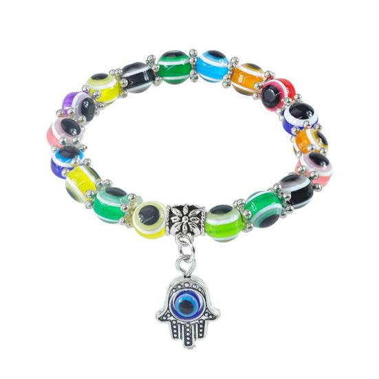 

Цветной браслет с голубым глазом, эластичный браслет для пары, шариковые бусины, преувеличенный стиль, индивидуальный регулируемый эластичный дизайн, браслет на запястье, ювелирные изделия для взрослых 5