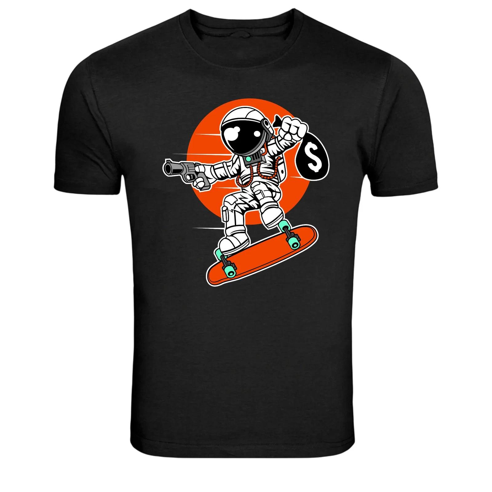Astronaut Skateboard Robber Space Skater Funny Graphic T-Shirt 4XL