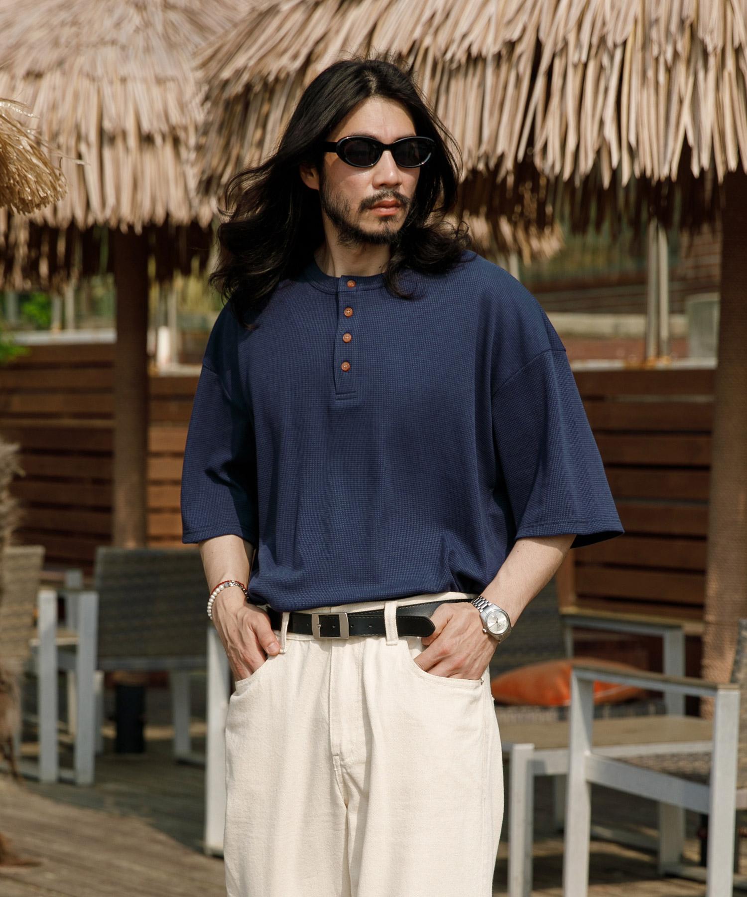 Rugged House Retro Henley Neck Waffle Short Sleeve T-Shirt Navy Navy/(1)