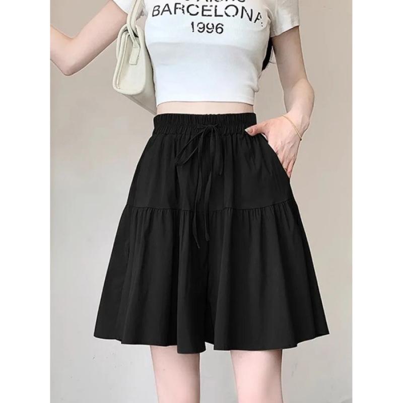 Women's Summer Ice Silk Wide-Leg Skort: Casual, Lightweight, Plus Size 5-Point Length