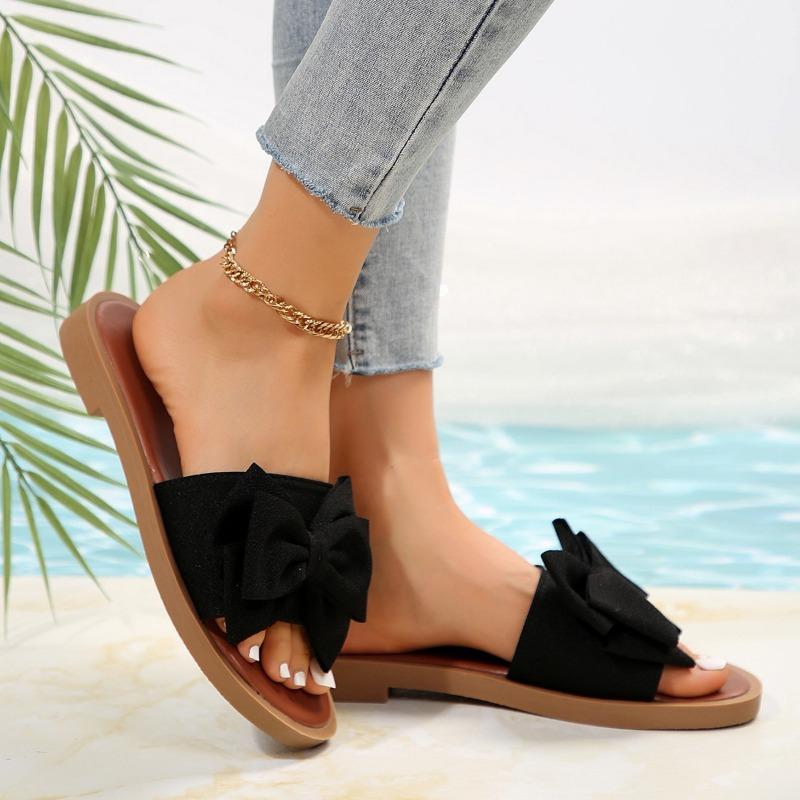 Zehensandalen Sommer Mode Schuhe Einzeilige Schleife Flache Schuhe Lässige Übergrößen-Slipper