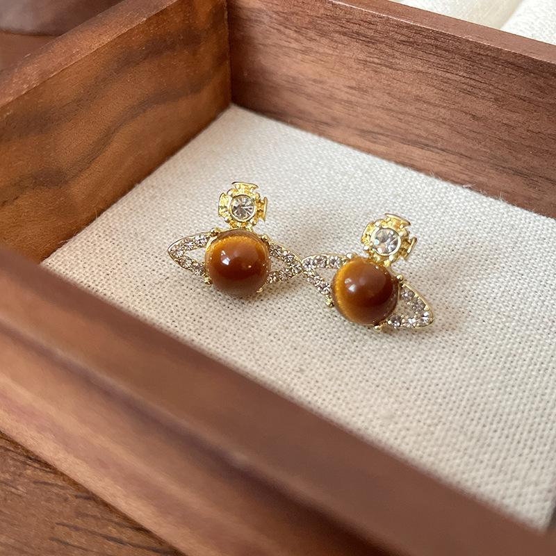 Maillard coffee color love gourd tiger's eye stone earrings earrings earrings design sense