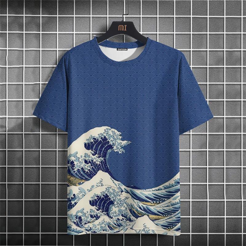 Modisches Ukiyo-e-Muster Herren-T-Shirt Sommermode Kurzarm 3D-bedrucktes T-Shirt