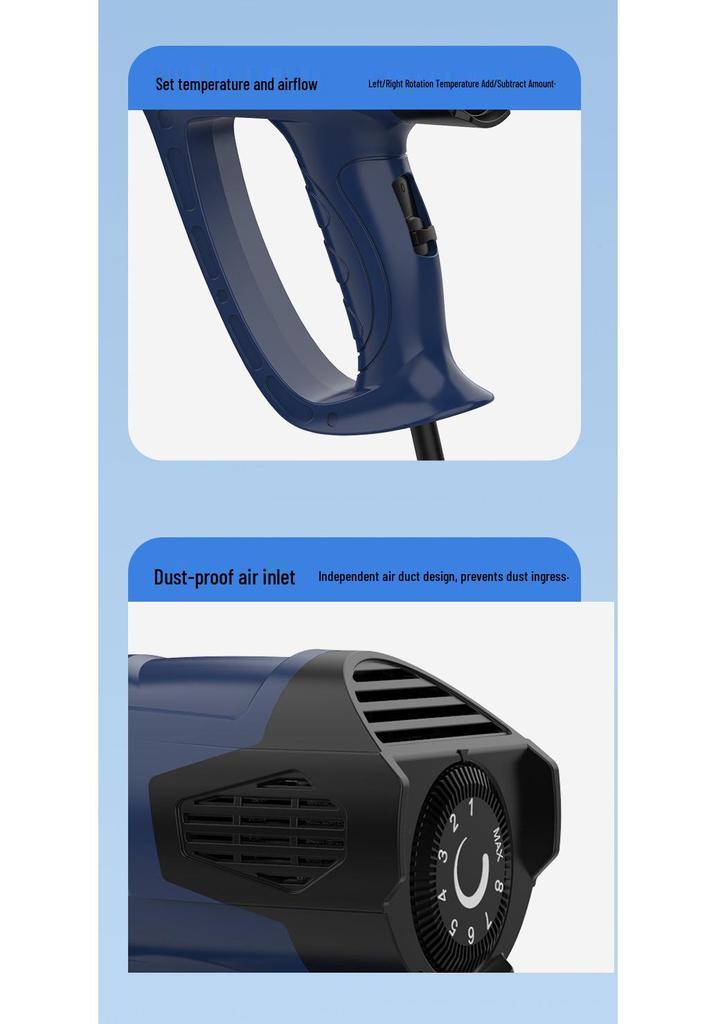 2000W Industrial Hot Air Gun with Stepless Temperature Control for Film Baking and Car Color Change