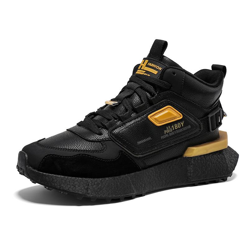 High-top thick-soled heightening shoes large-size leather casual sports shoes winter velvet cotton shoes