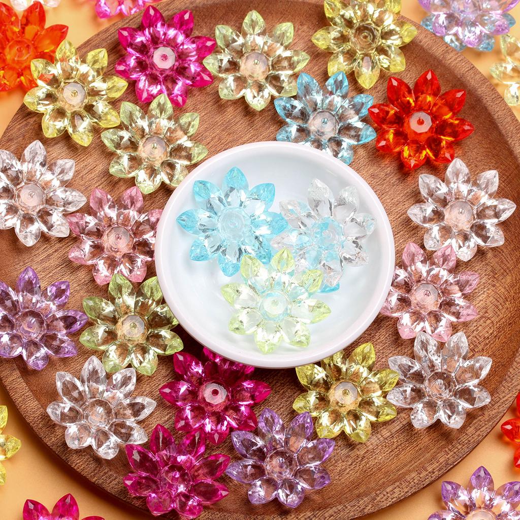 500g 31mm About 155pcs For Bracelet Earring Making Lotus Flower Loose Beads DIY Jewelry Accessories Acrylic Crystal Transparent