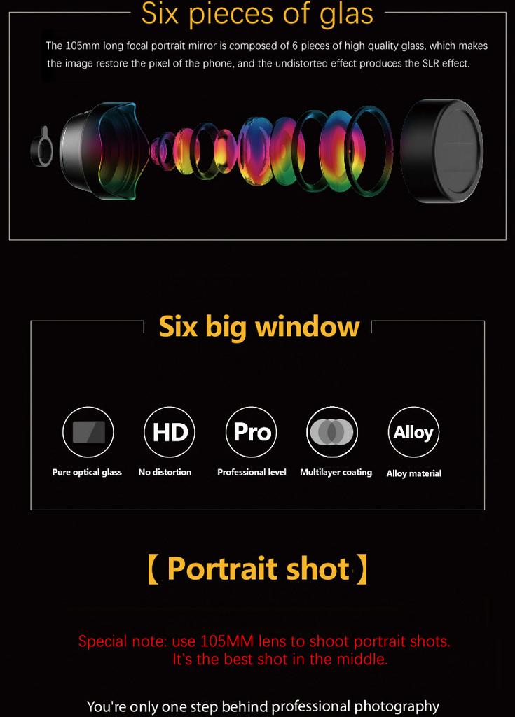 105mm HD Professional Phone Telephoto Lens Distortion-Free Portrait Lens with Aluminum Clip Universal Smartphone Photography