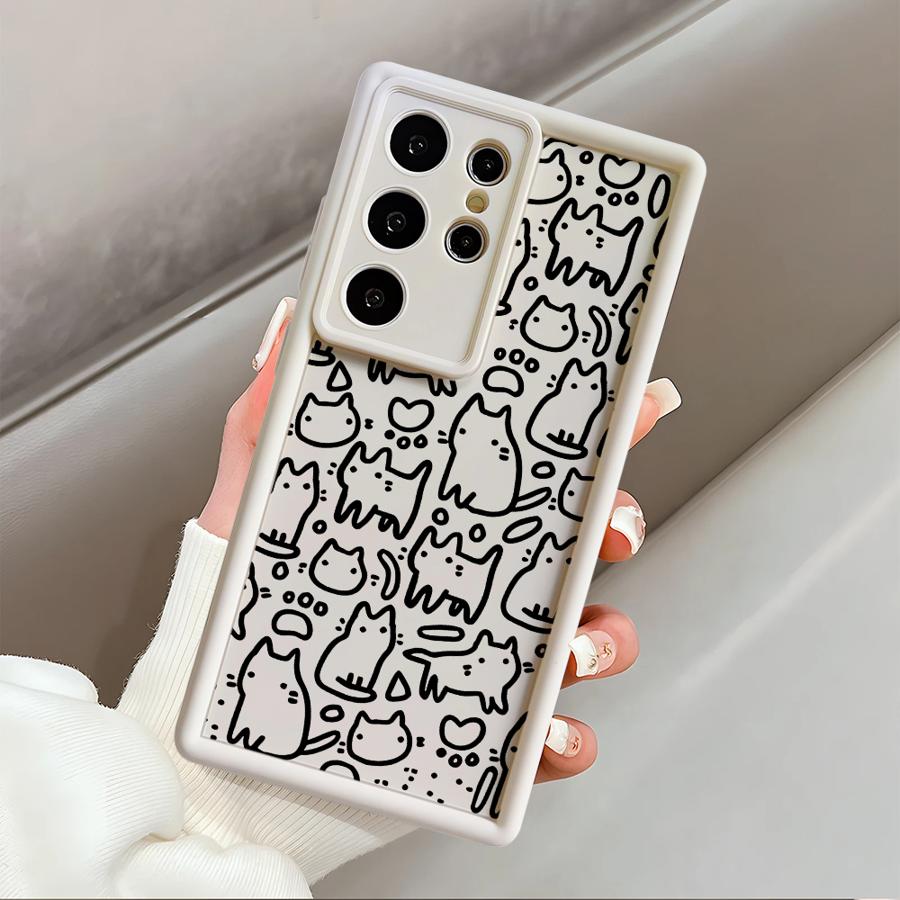 Case for Samsung Galaxy S26 Ultra S21 S25 Edge S20FE S22 S24Ultra S25 S24 Plus S23 FE Phone Cover Cartoon Line Cat