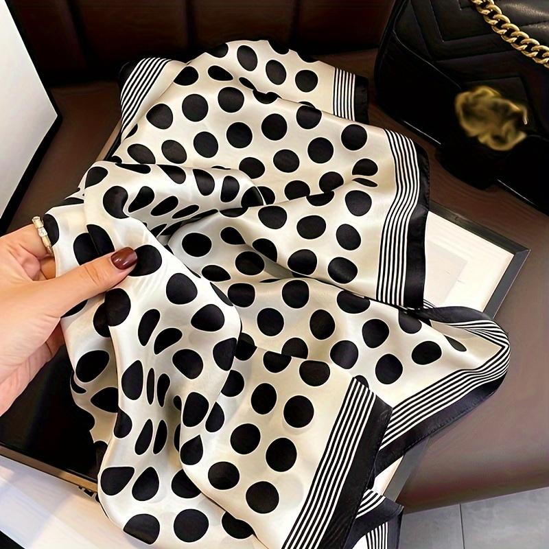 27" Black White Polka Dot Square Scarf Elegant Style Thin Silky Neck Scarf Casual Decorative Hairband For Women