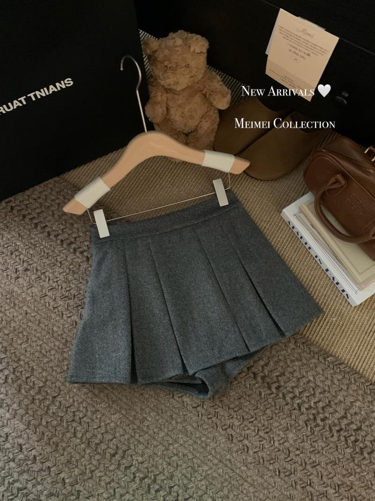 Damen High-Waist Woll Falten Minirock Hose - Herbst 2025 Trendiger Eleganter Stil