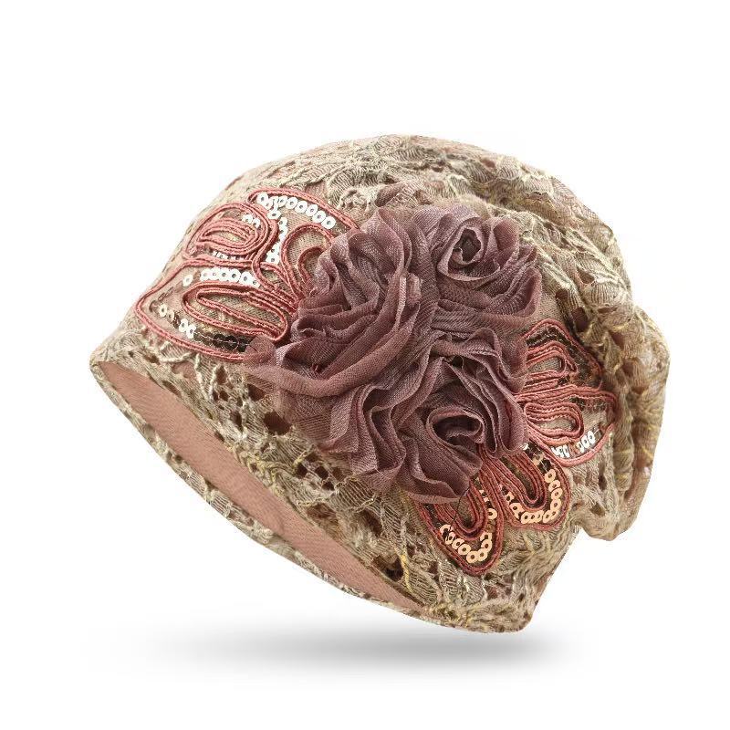 Omen Sequins Lace Turban Cap Flower Muslim Headwear Hat Female Head Wraps Ladies Bonnet Turbante Mejur