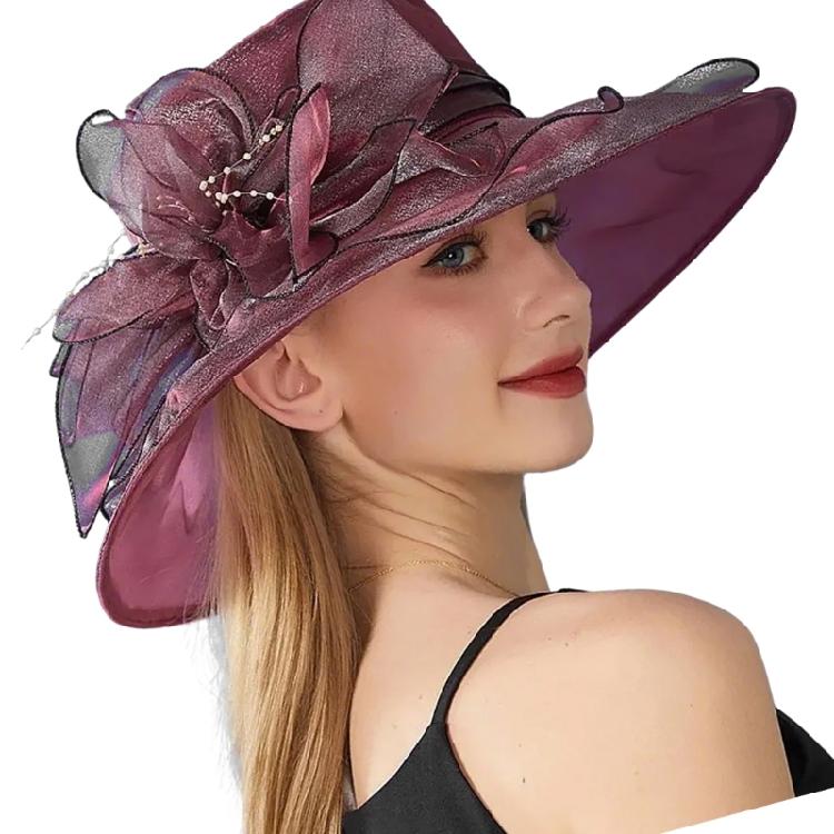 

Elegant Mesh Sun Hat for Women with Flower Embellishment Easy to Carry and Ideal for Various Occasion кларет