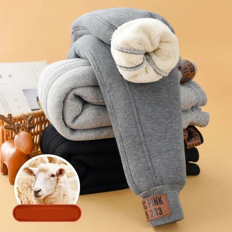 Autumn and Winter Boys Girls Padded Plush Velvet Trousers Big Kids Extra Thick Lamb Wool Warm Snow Pants Children Thick Cotton Pants
