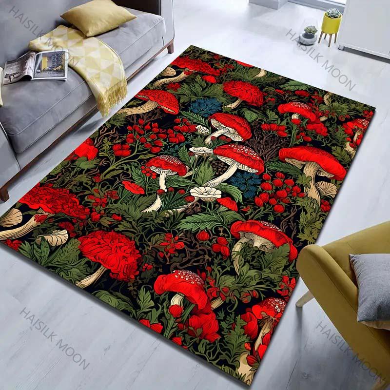 Various Sizes Red Mushroom Print Carpet for Bedroom Living Room Bedside Sofa Floor Mat Modern Home Decor Space Area Rug