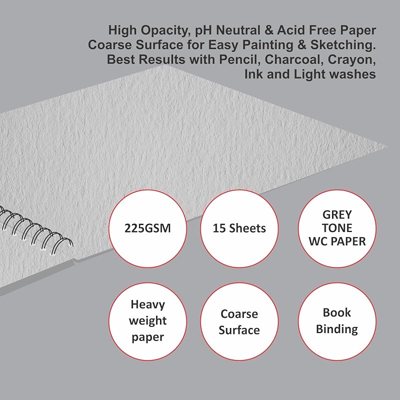 

Anupam Dusk Grey Watercolour Paper Book - Cold Pressed - Wiro Bound - 225 Gsm - 15 Sheets - A4 4 белый